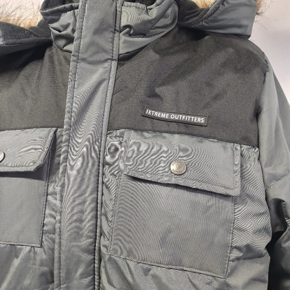 iXtreme Outfitters Hooded Charcoal Grey Oxford Parka Jacket Coat Big Boy's Sz 18